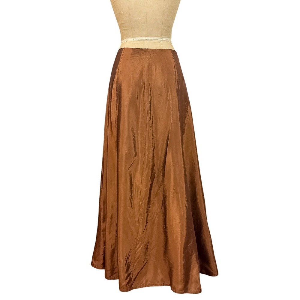 90s Xscape Bronze Metallic Column Maxi Skirt Sleek Fluid Drape Editorial Chic S